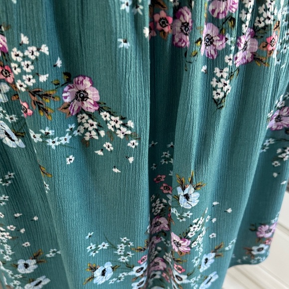 Aeropostale Green Floral Tie-Shoulder Sundress - Teal Floral Dress Size-Small - Picture 15 of 16